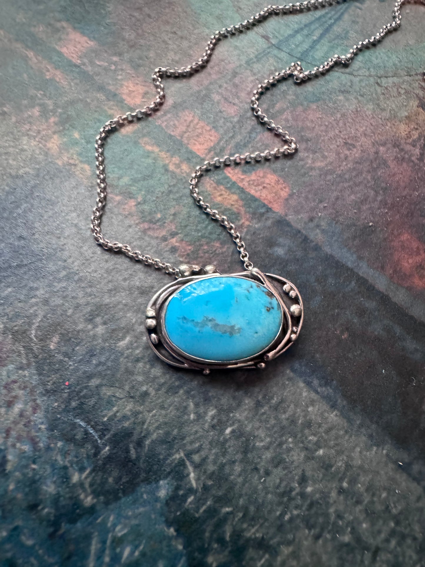 Turquoise Sea Kelp Necklace in Sterling Silver