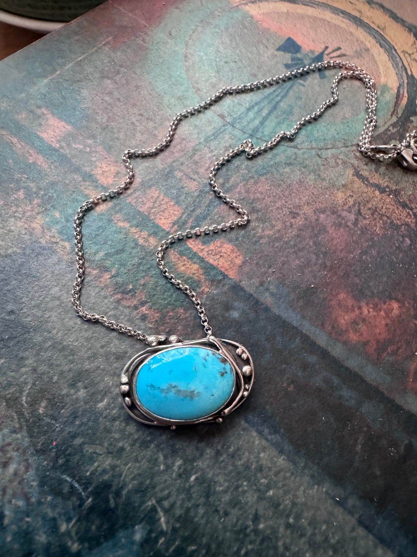 Turquoise Sea Kelp Necklace in Sterling Silver