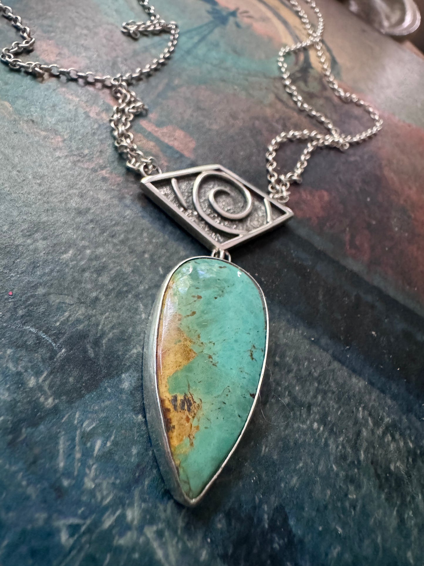 Turquoise Swirl Necklace in Sterling Silver