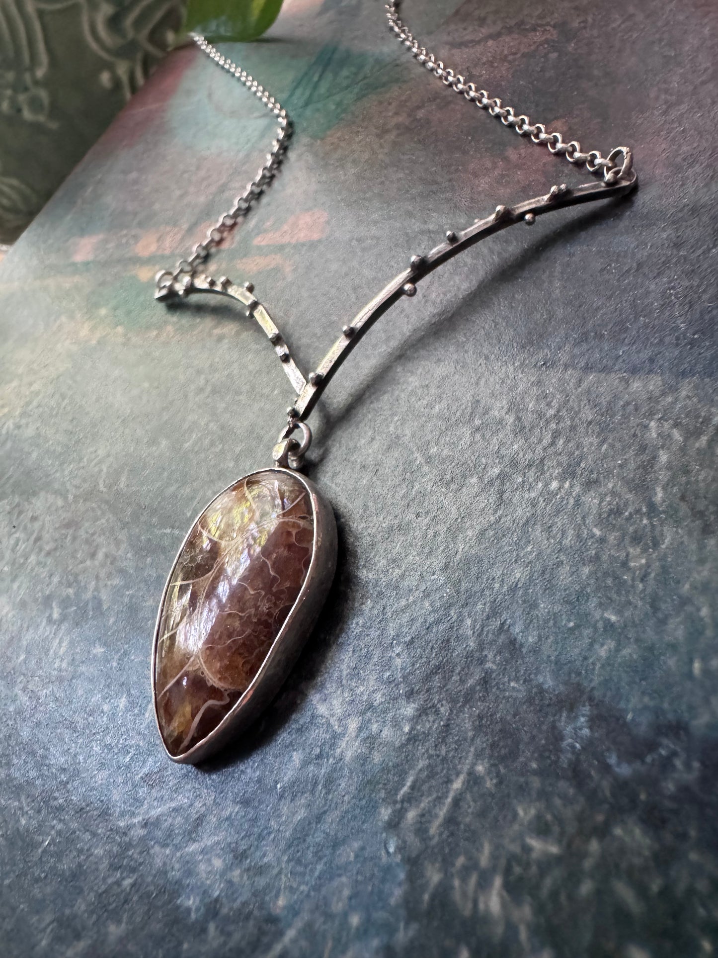 Ammonite Bar Necklace in Sterling Silver