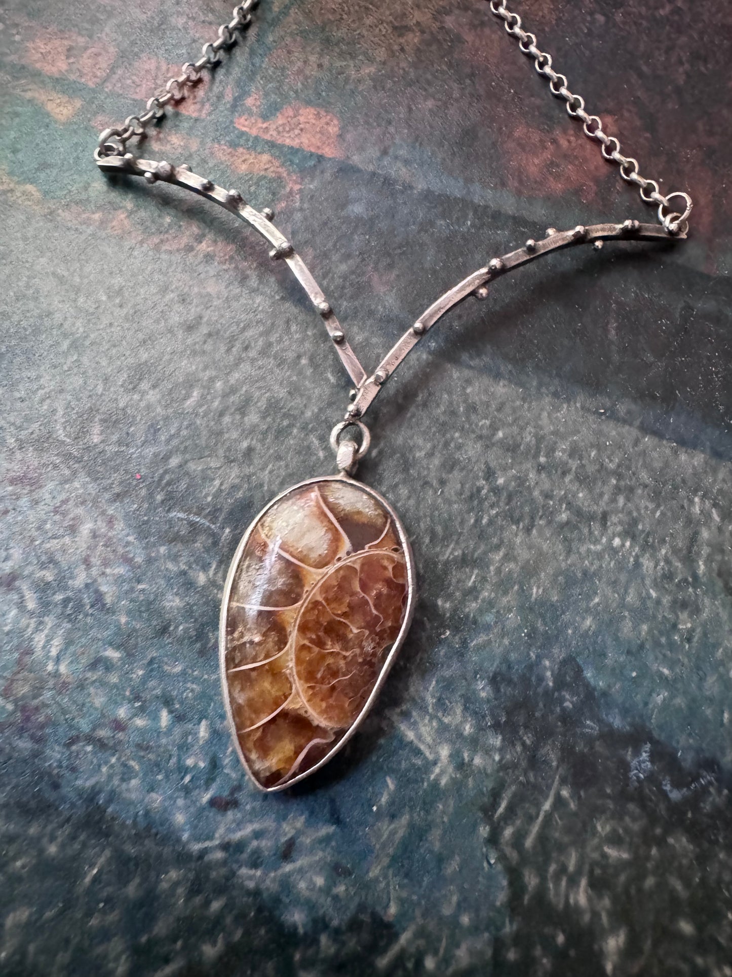 Ammonite Bar Necklace in Sterling Silver