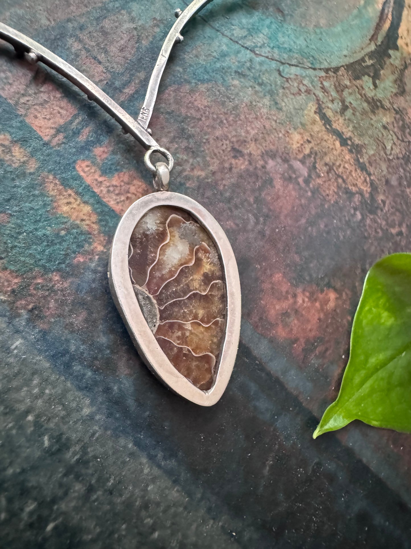 Ammonite Bar Necklace in Sterling Silver