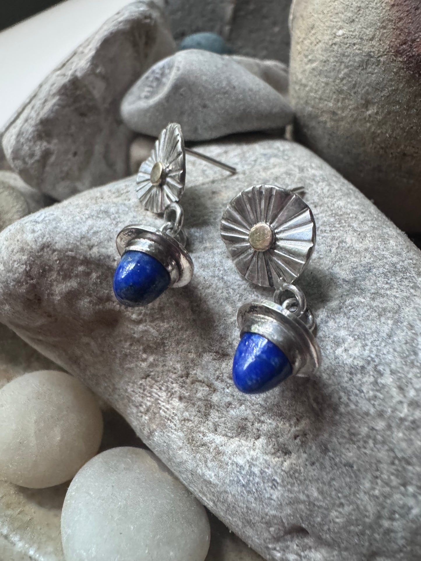 Lapis Bullet Earrings in Sterling Silver and 14K Gold
