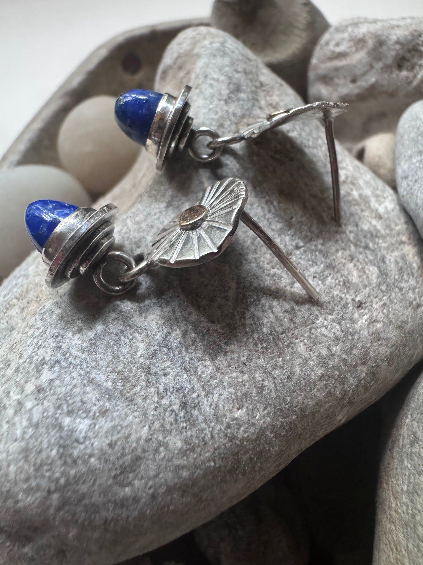 Lapis Bullet Earrings in Sterling Silver and 14K Gold