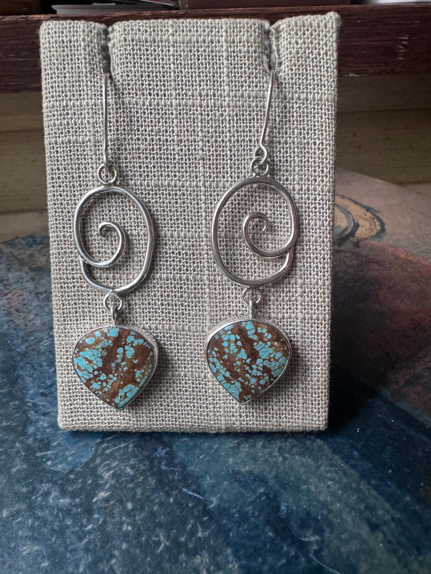 Turquoise Drop Swirl Earrings Sterling Silver