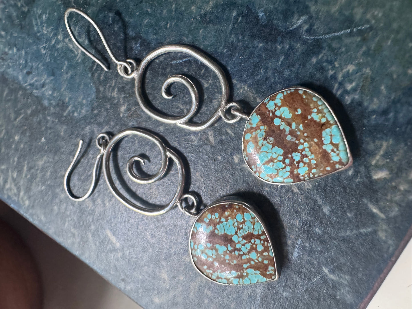 Turquoise Drop Swirl Earrings Sterling Silver