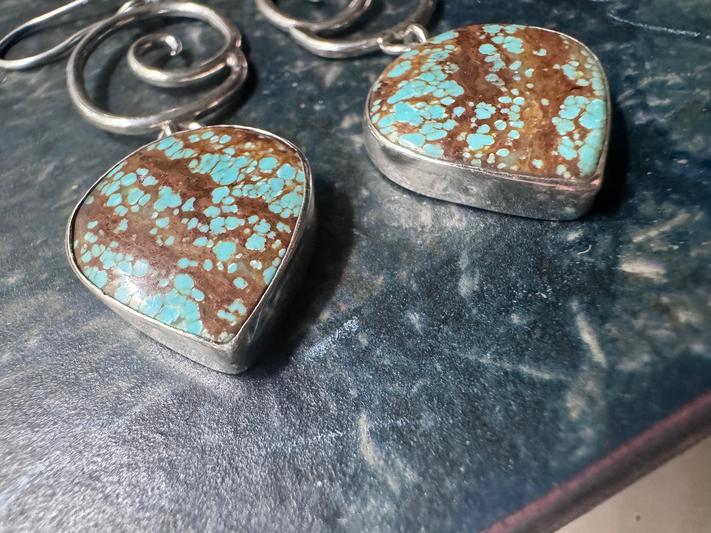 Turquoise Drop Swirl Earrings Sterling Silver