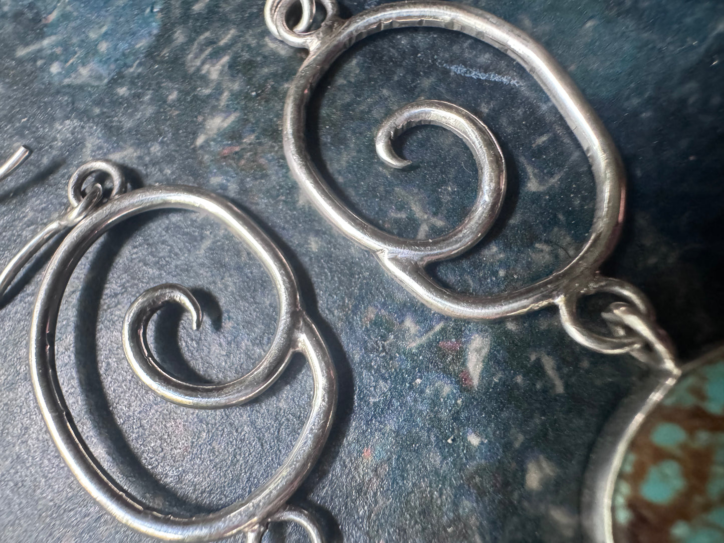 Turquoise Drop Swirl Earrings Sterling Silver