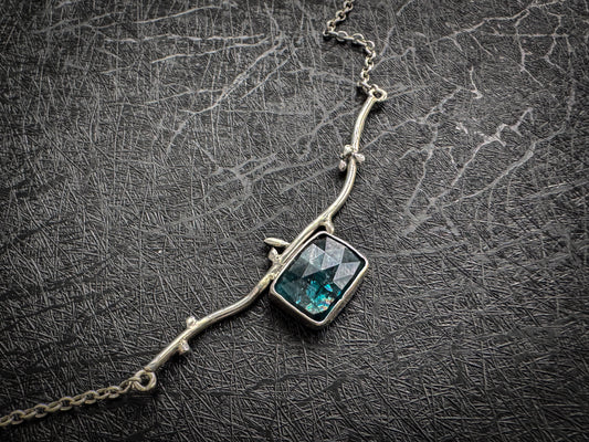 Gemstone Teal Kyanite Bar Necklace in Sterling Silver