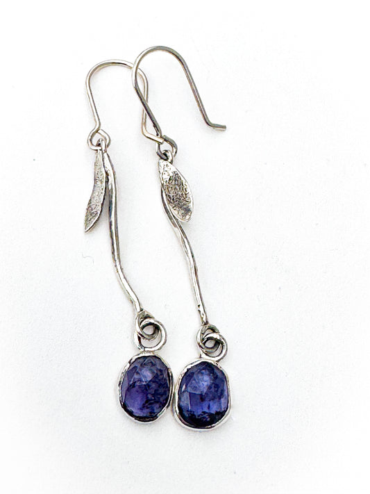 Iolite and Sterling Silver Leaf Drop Earrings