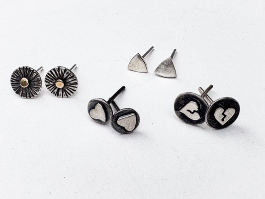 Handmade Sterling Silver Broken or Healed Heart Stud Earrings