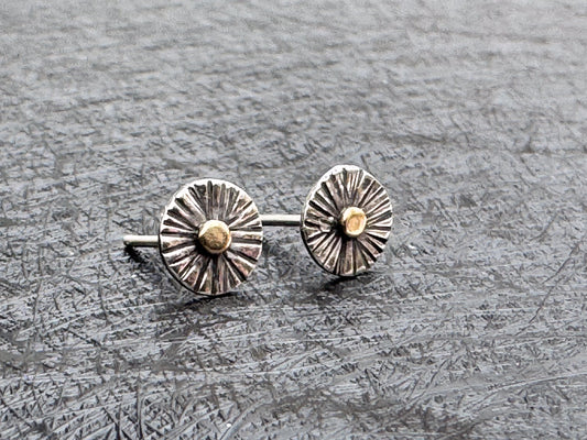 14k Gold and Sterling Silver Stud Sunburst Earrings
