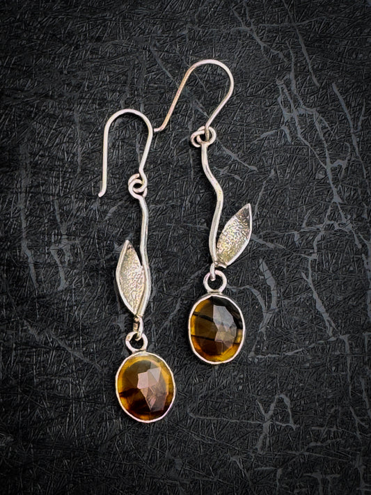 Handcrafted Sterling Silver Leaf Earrings with Montana Agate Drops
