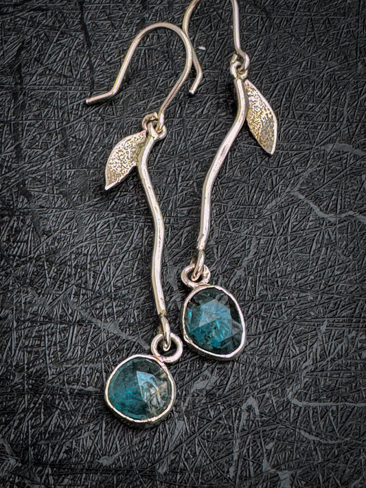 Blue Topaz Sterling Silver Leaf Dangle Earrings
