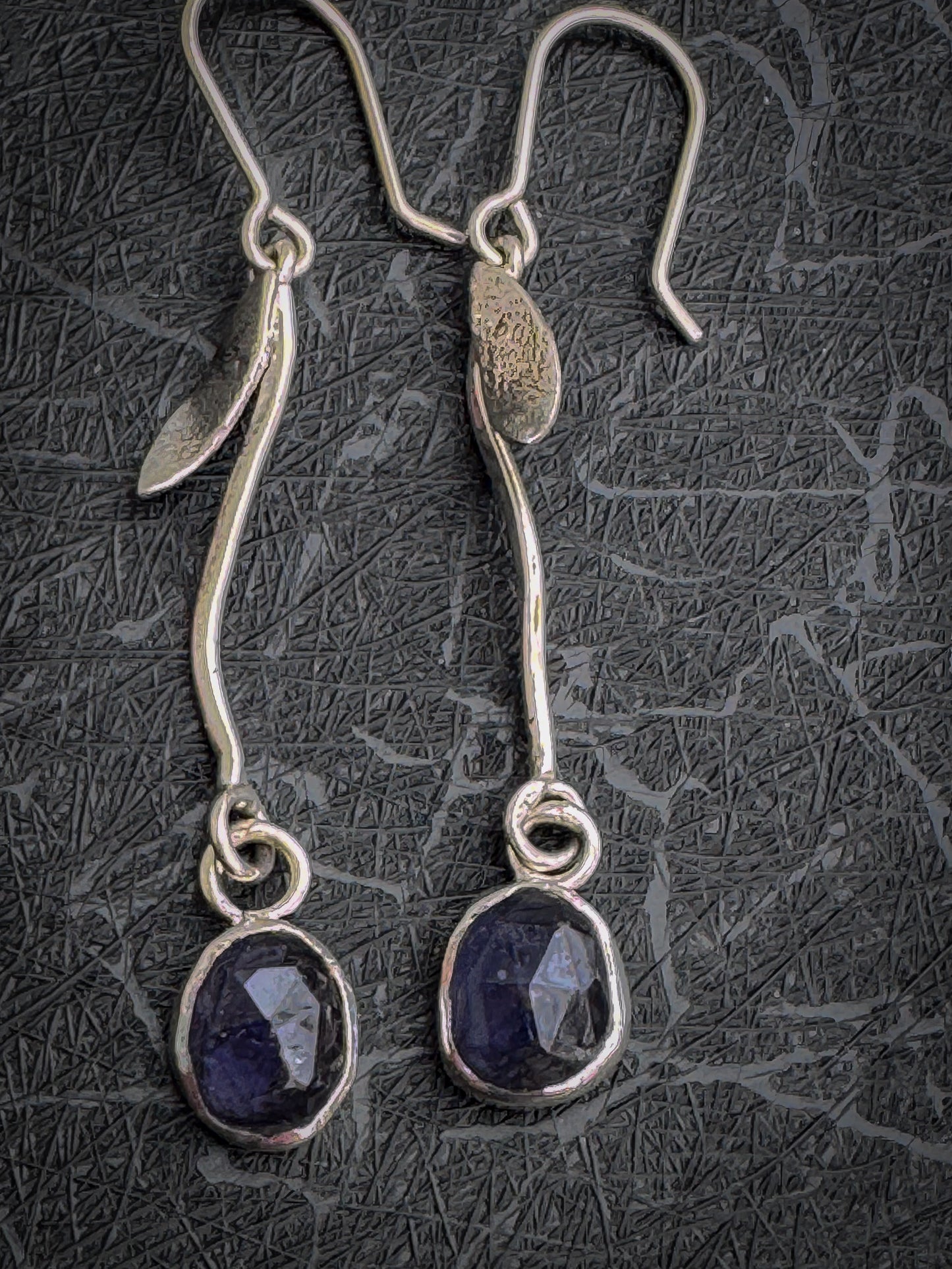 Iolite and Sterling Silver Leaf Drop Earrings