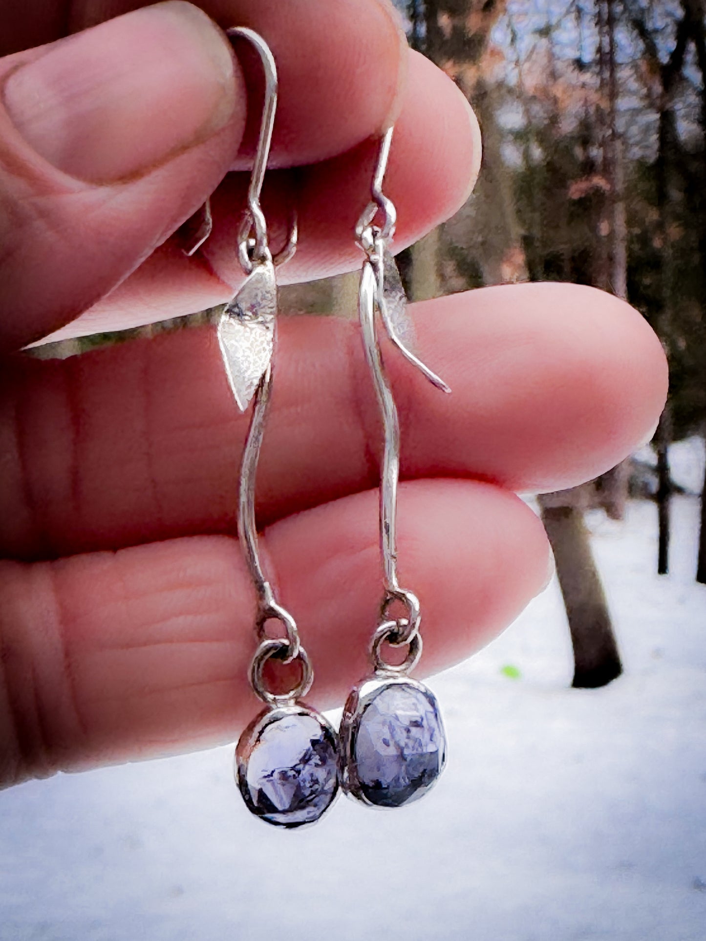 Iolite and Sterling Silver Leaf Drop Earrings