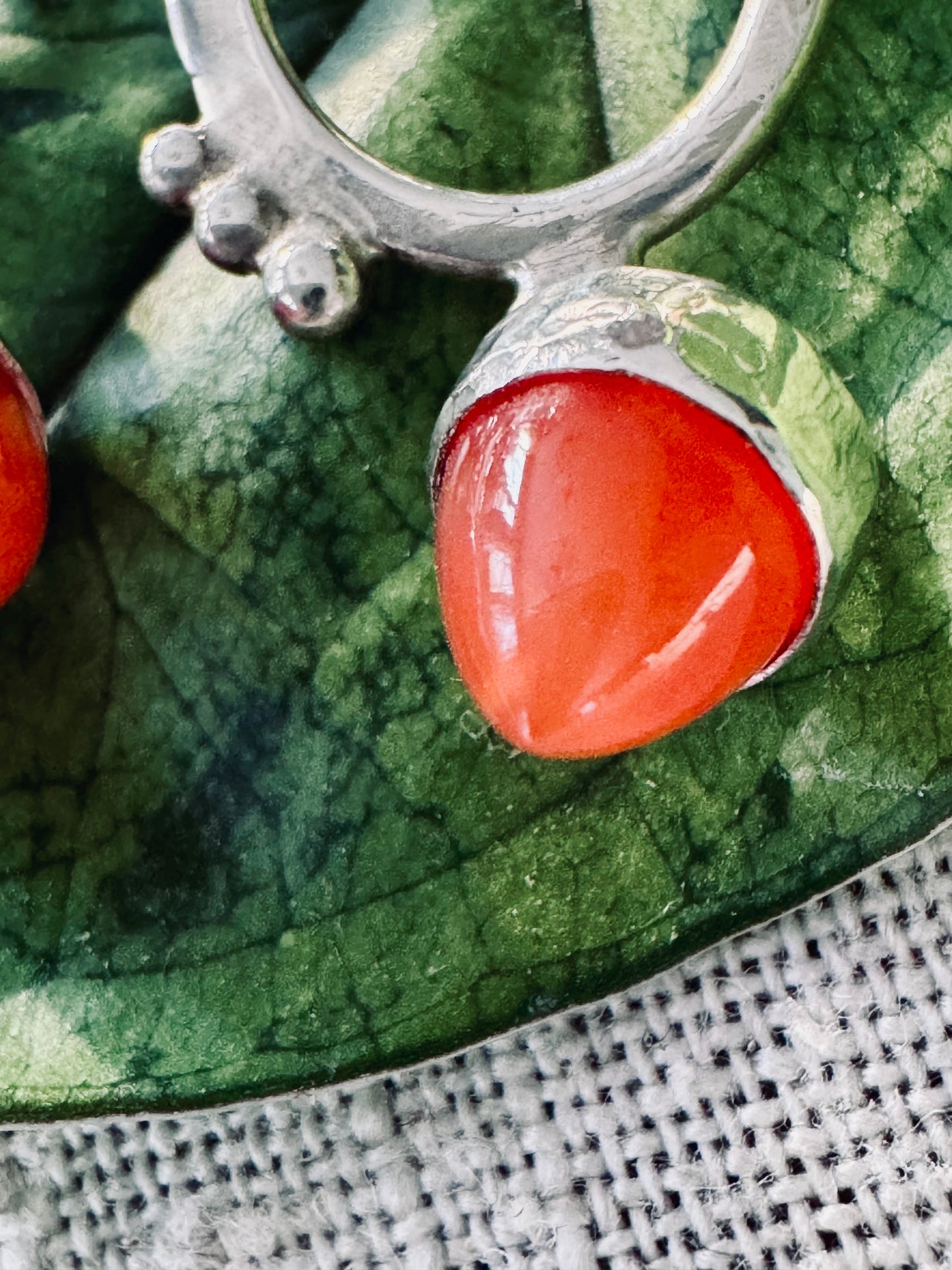 Orange Carnelian Points with Sterling Silver with Sterling Seeds Disc Dangle Earrings