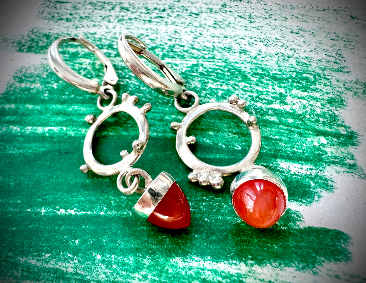 Orange Carnelian Points with Sterling Silver with Sterling Seeds Disc Dangle Earrings