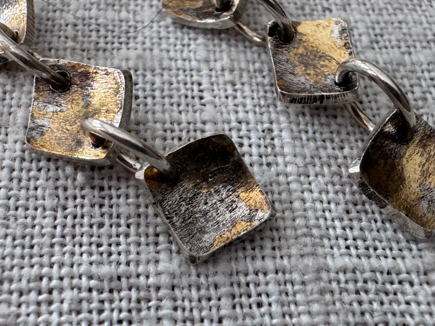 22k Gold and Sterling Silver Mixed Metal Diagonal Drop Earrings