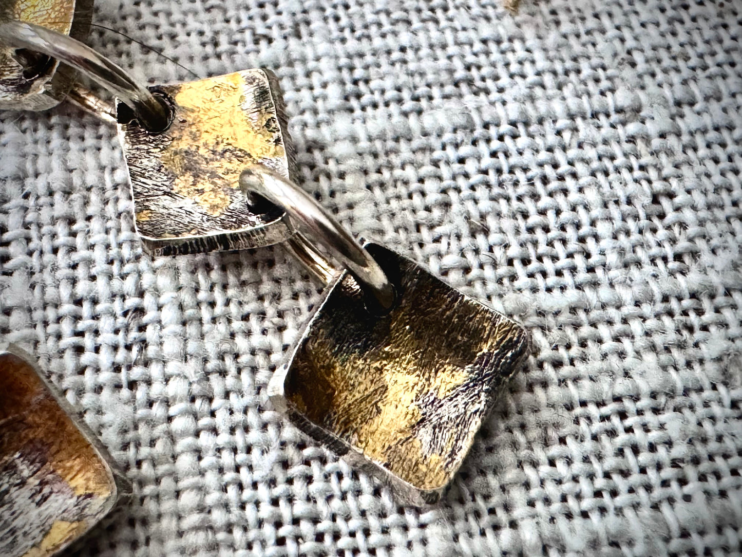 22k Gold and Sterling Silver Mixed Metal Diagonal Drop Earrings