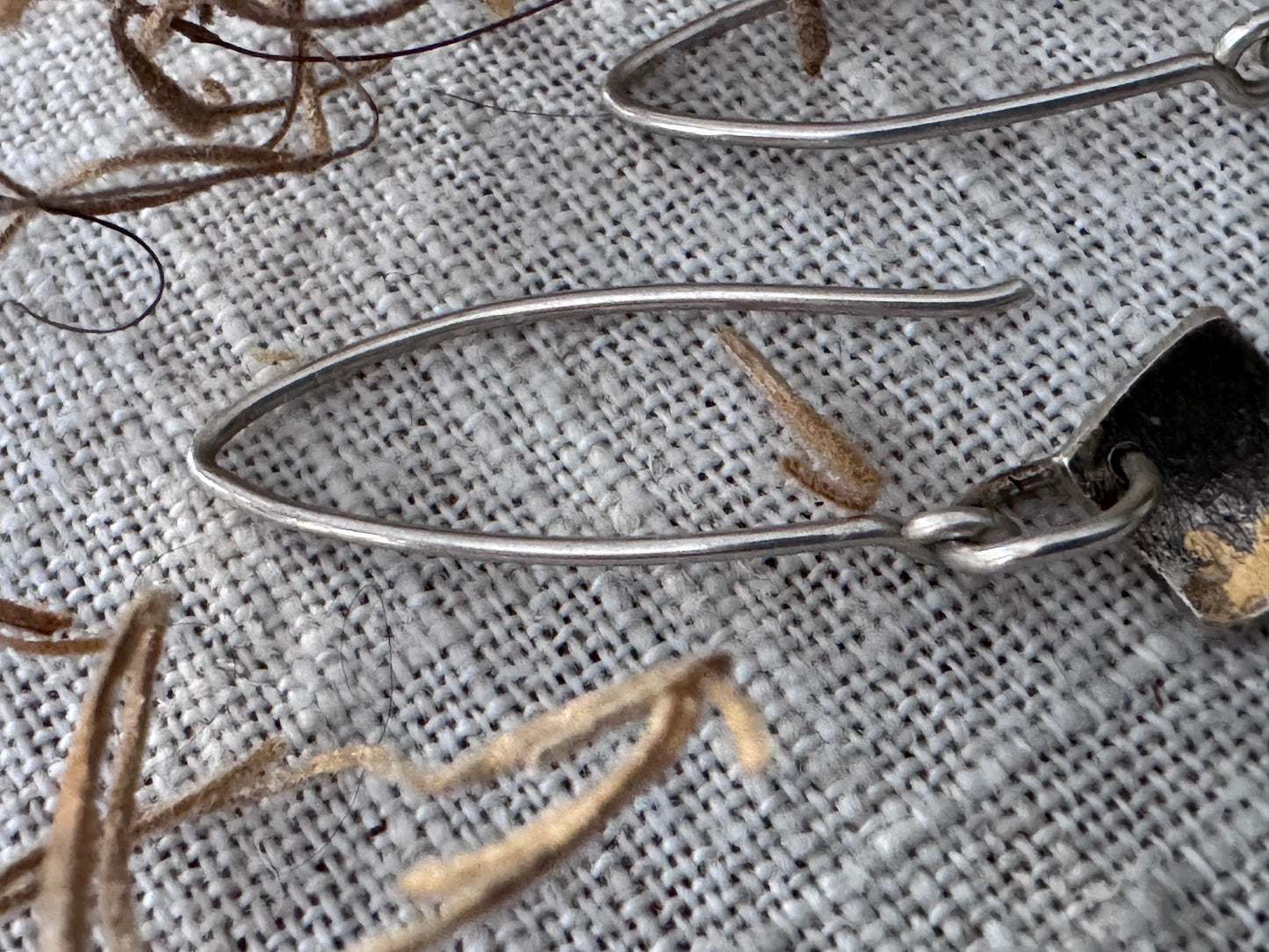 22k Gold and Sterling Silver Mixed Metal Diagonal Drop Earrings