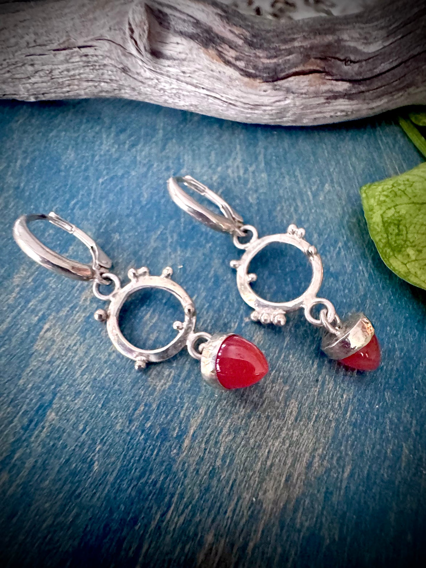Orange Carnelian Points with Sterling Silver with Sterling Seeds Disc Dangle Earrings