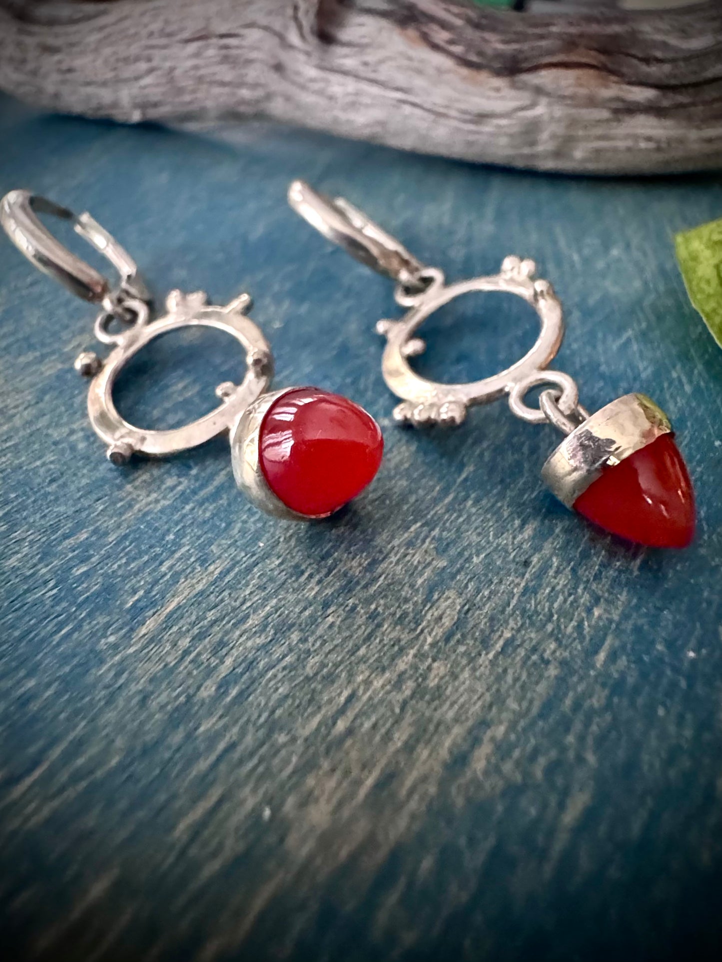 Orange Carnelian Points with Sterling Silver with Sterling Seeds Disc Dangle Earrings