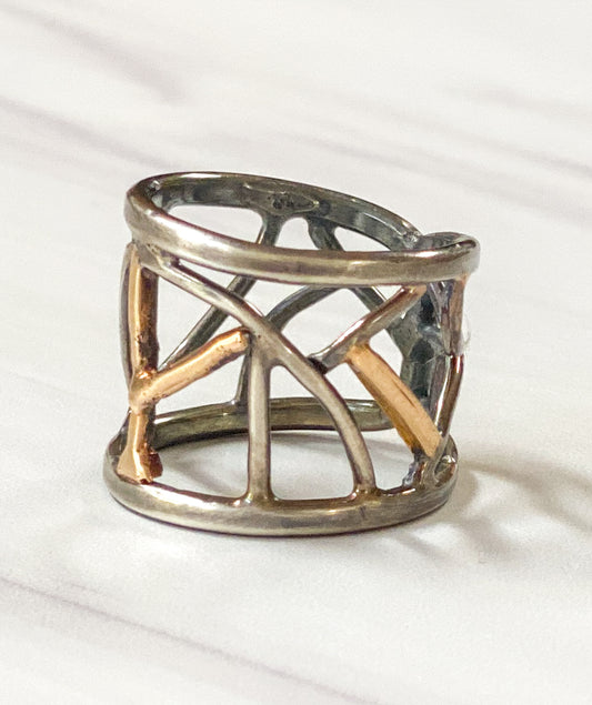 14K Gold and Silver Wide Band Ring