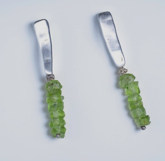 SALE Silver Stick and Peridot Post Earrings