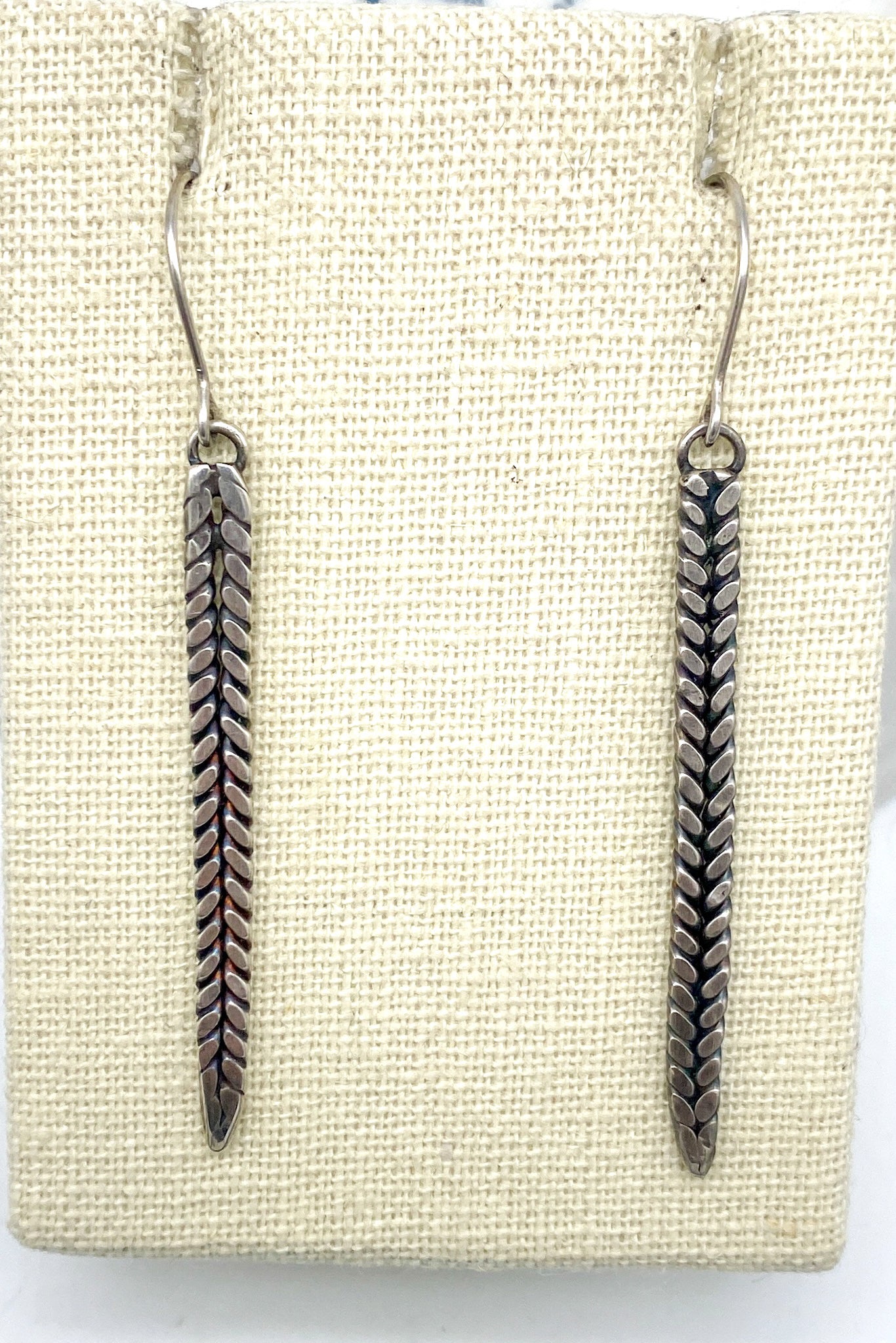 Long Wheat Weave Silver Earrings
