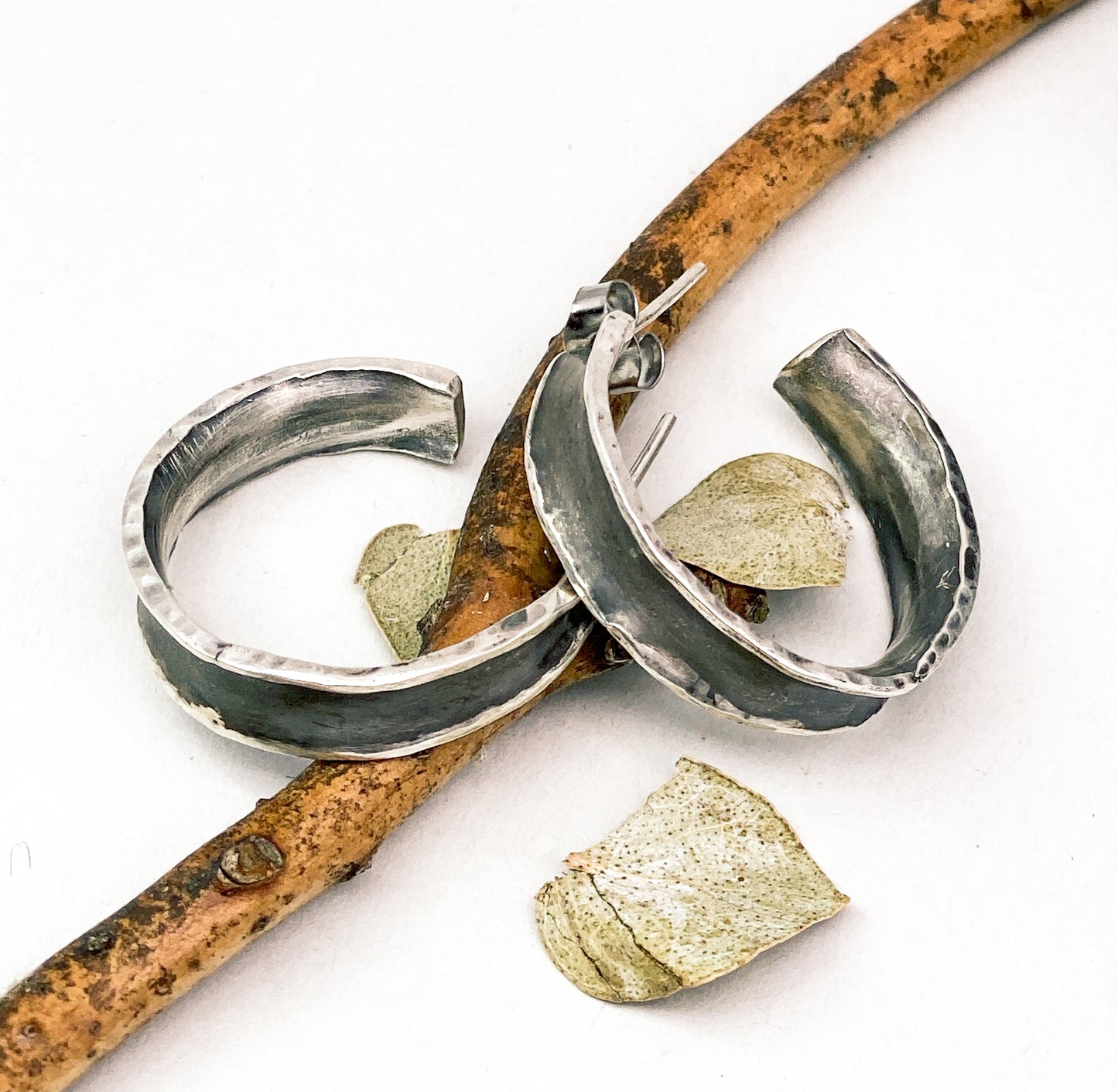 Channel Patina Hoops in Sterling Silver