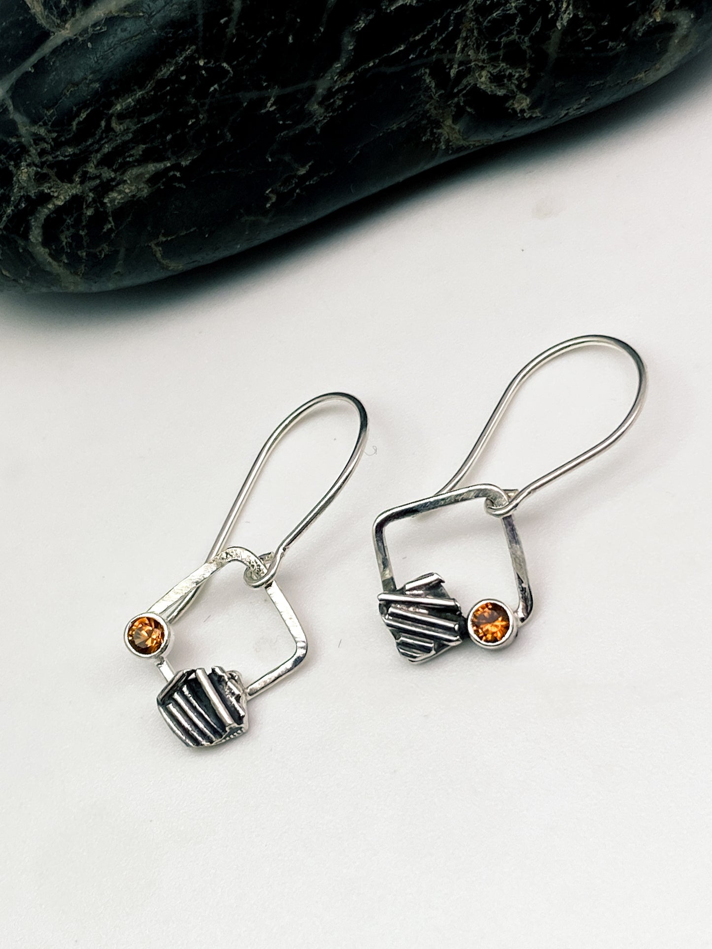 Orange Garnet Twig Earrings