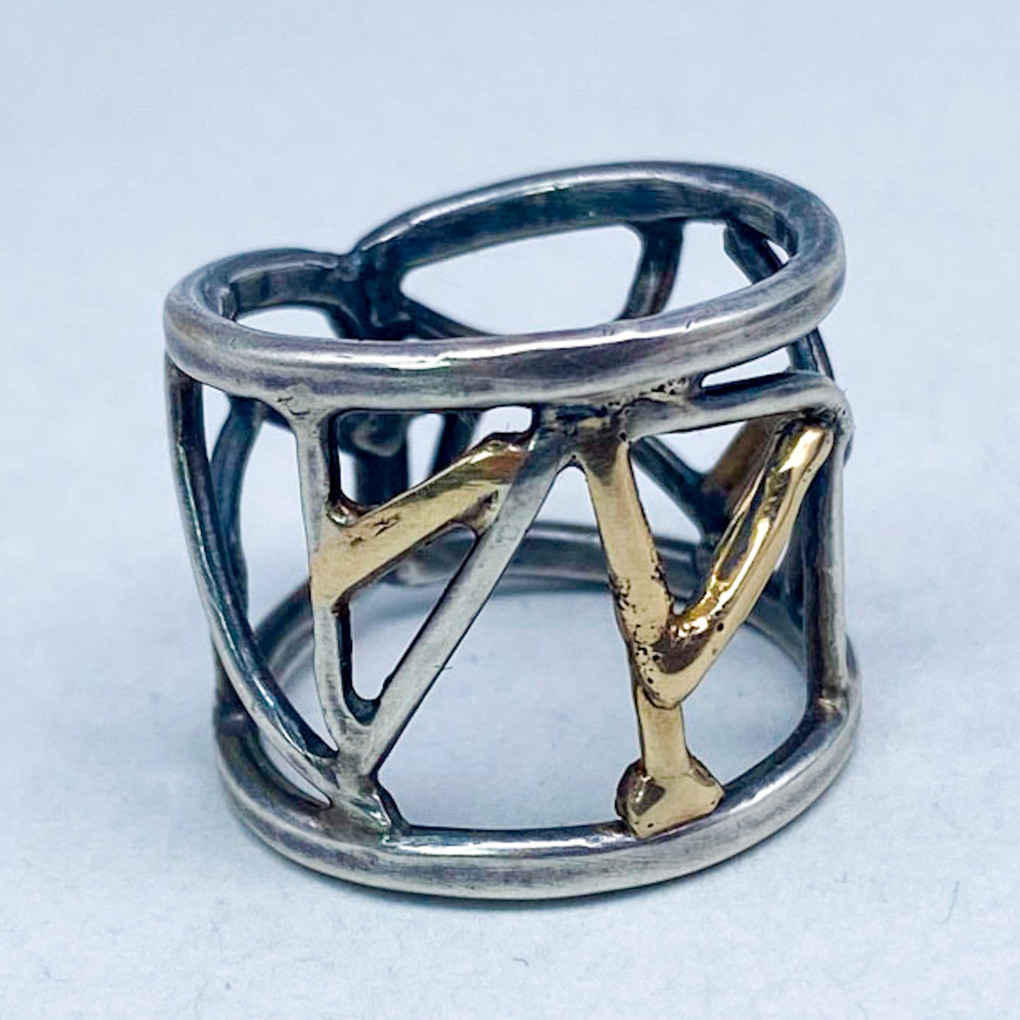 14K Gold and Silver Wide Band Ring